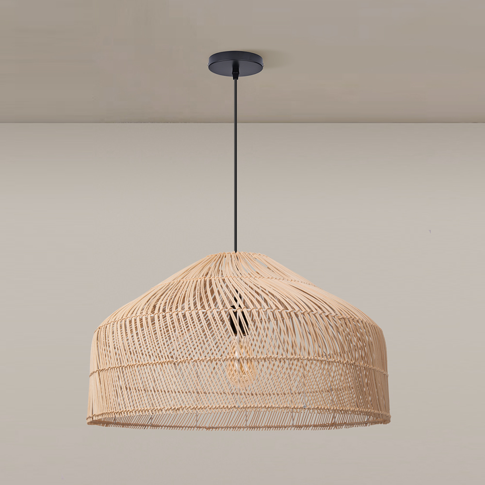 Hand-Woven Pendant Light Fixture Farmhouse Basket Hanging Lamp Chandelier for Kitchen