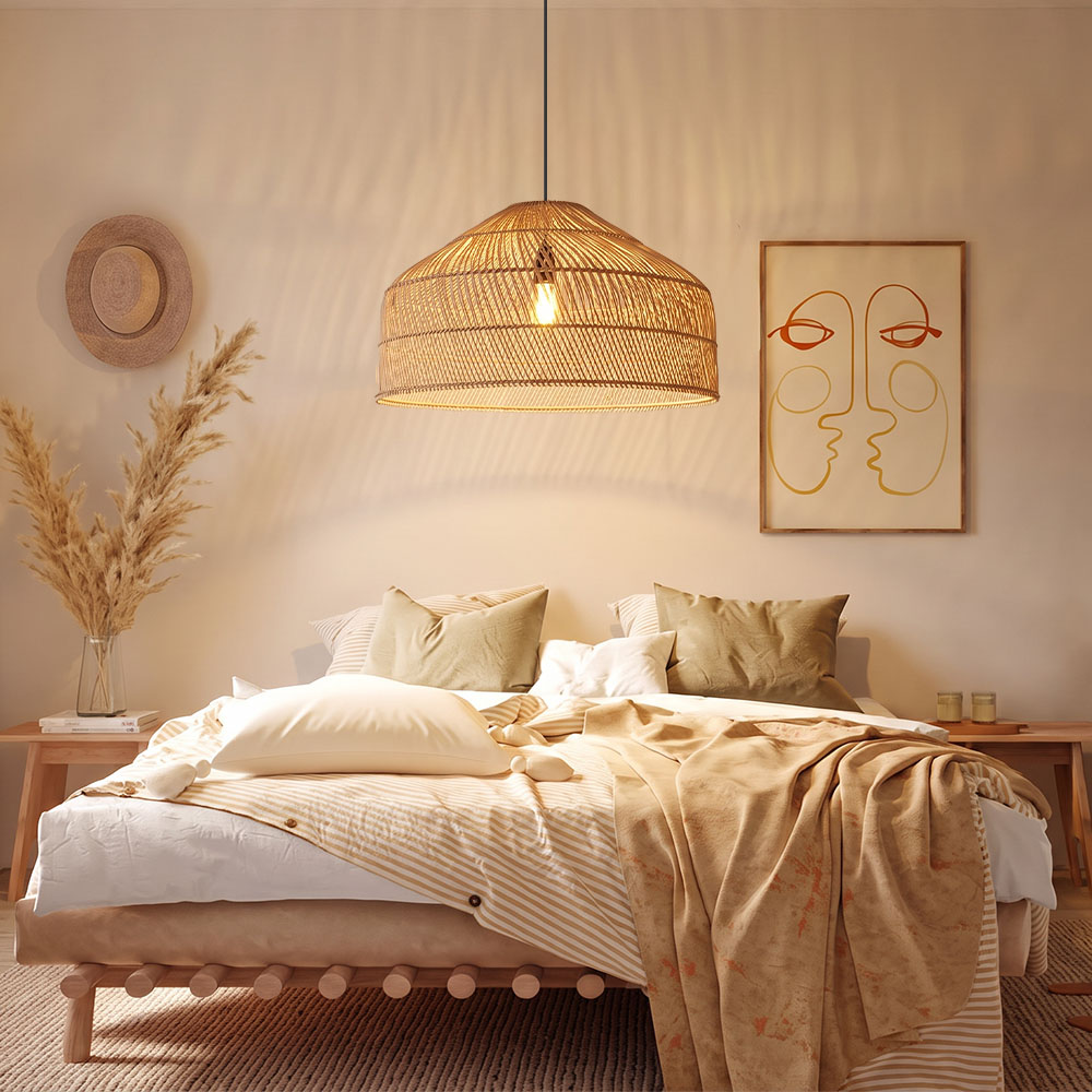 Hand-Woven Pendant Light Fixture Farmhouse Basket Hanging Lamp Chandelier for Kitchen