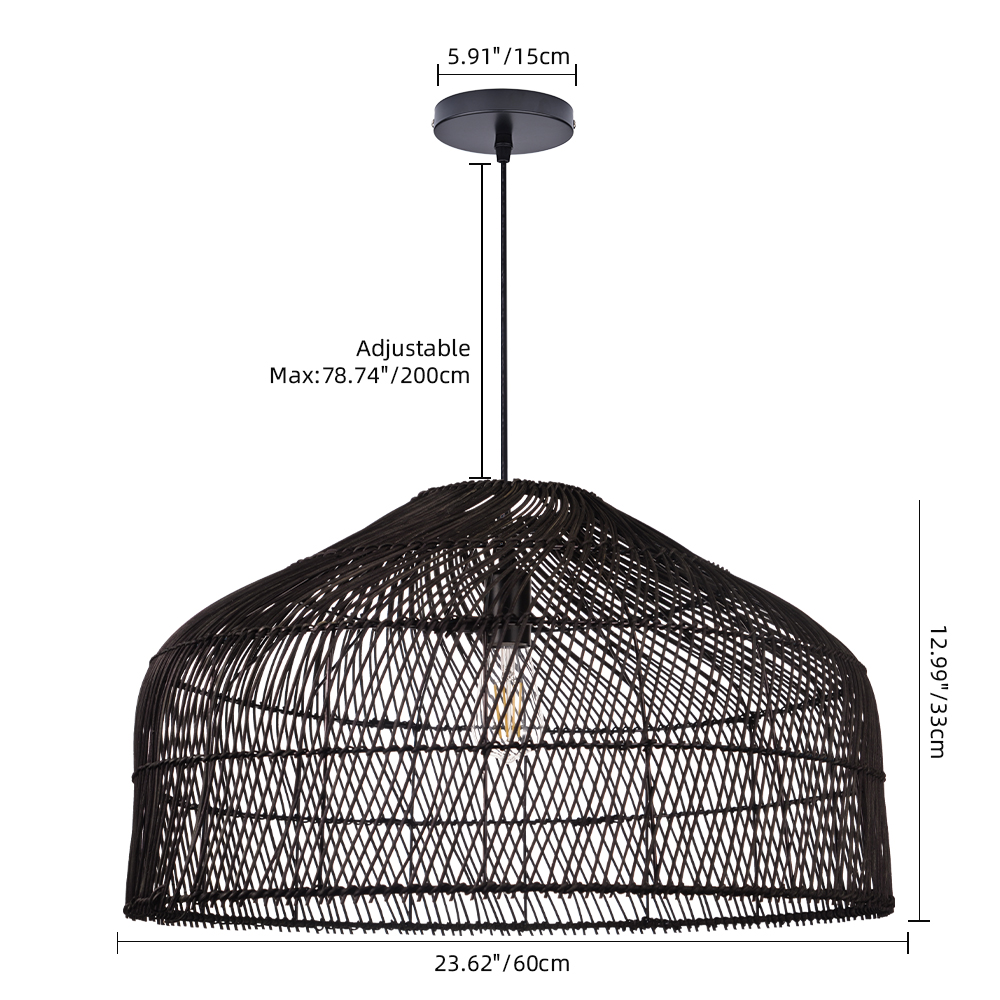 Hand-Woven Pendant Light Fixture Farmhouse Basket Hanging Lamp Chandelier for Kitchen