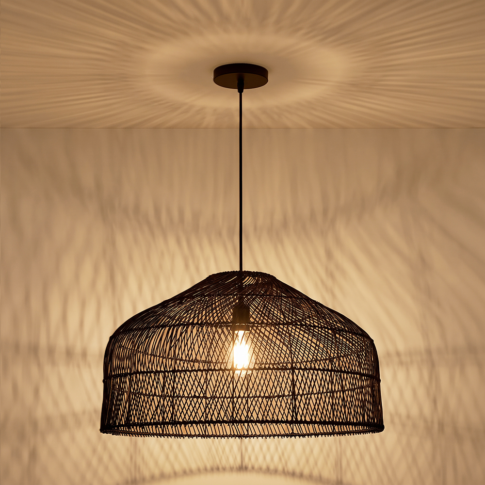Hand-Woven Pendant Light Fixture Farmhouse Basket Hanging Lamp Chandelier for Kitchen