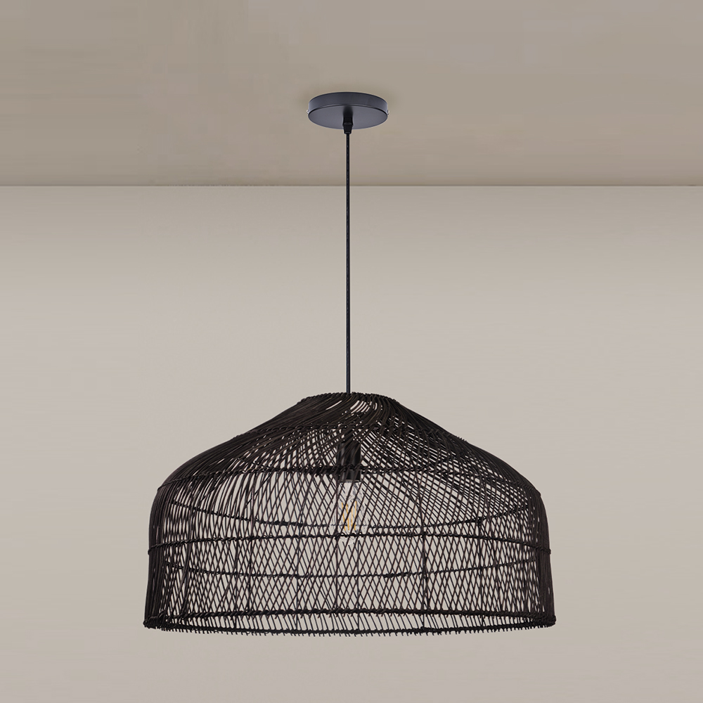 Hand-Woven Pendant Light Fixture Farmhouse Basket Hanging Lamp Chandelier for Kitchen