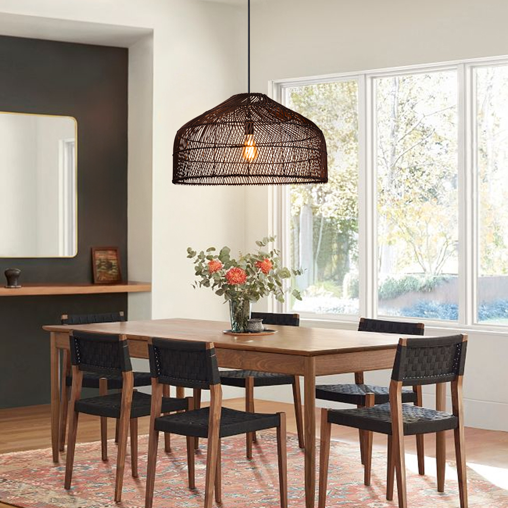 Hand-Woven Pendant Light Fixture Farmhouse Basket Hanging Lamp Chandelier for Kitchen