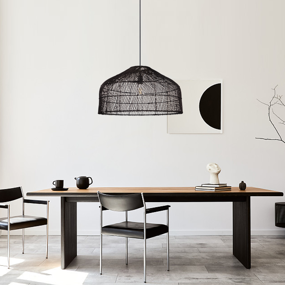 Hand-Woven Pendant Light Fixture Farmhouse Basket Hanging Lamp Chandelier for Kitchen
