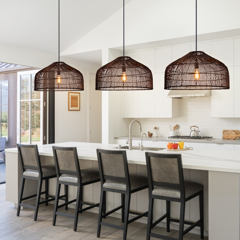 Hand-Woven Pendant Light Fixture Farmhouse Basket Hanging Lamp Chandelier for Kitchen