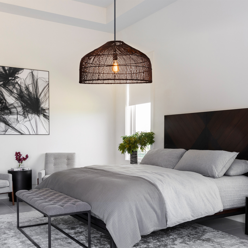 Hand-Woven Pendant Light Fixture Farmhouse Basket Hanging Lamp Chandelier for Kitchen