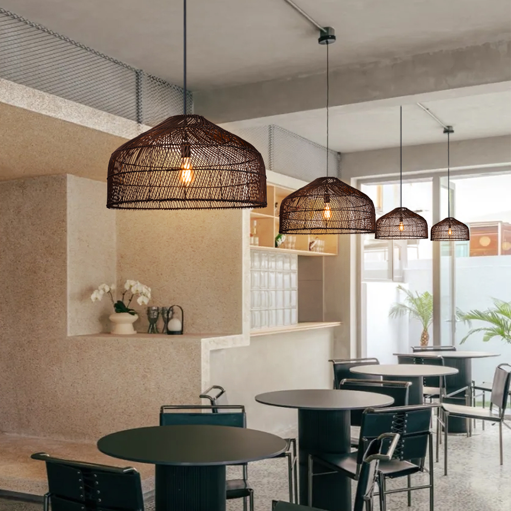 Hand-Woven Pendant Light Fixture Farmhouse Basket Hanging Lamp Chandelier for Kitchen