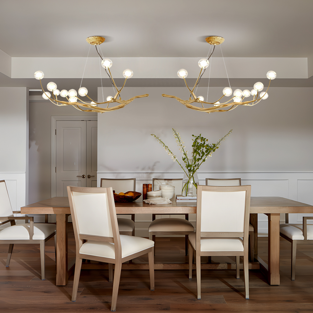 Tree Branch Wooden Chandelier Glass Bubble Pendant Lights for Living Room