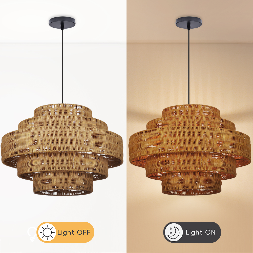 Retro Wabi-sabi style Dining Table Rattan Pendant Light B&B Decoration Handwoven Lampshade