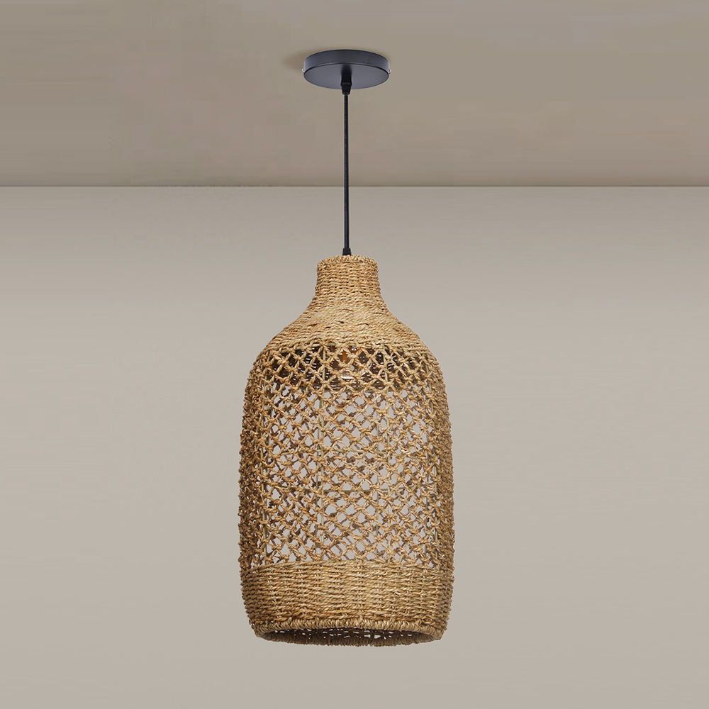 Rustic Seagrass Pendant Light Set with 5 lights Wabi-sabi Pendant Lamp for Farmhouse