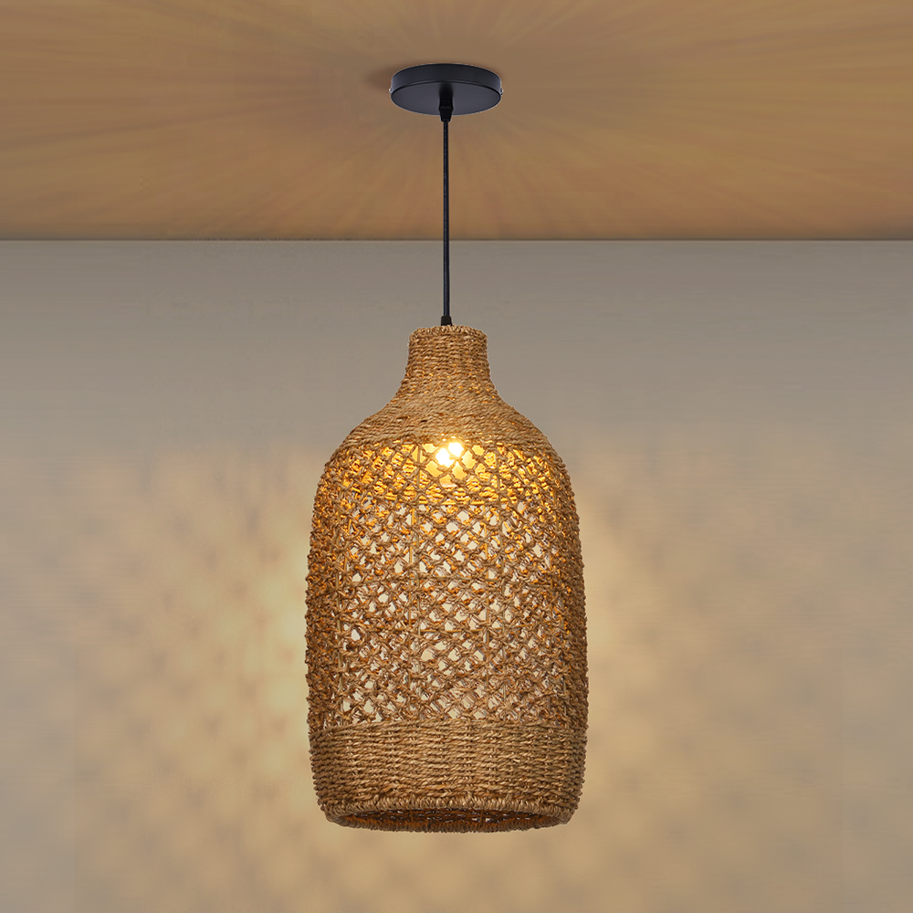 Rustic Seagrass Pendant Light Set with 5 lights Wabi-sabi Pendant Lamp for Farmhouse