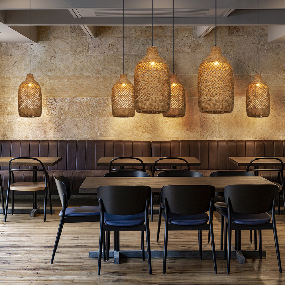 Rustic Seagrass Pendant Light Set with 5 lights Wabi-sabi Pendant Lamp for Farmhouse