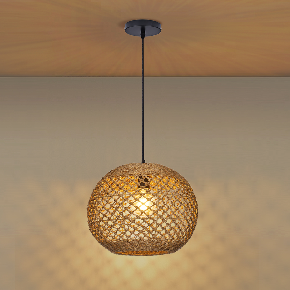 Wabi-sabi Style Living Room Rattan Chandelier Homestay Duplex Staircase Decor Hanging Lamp