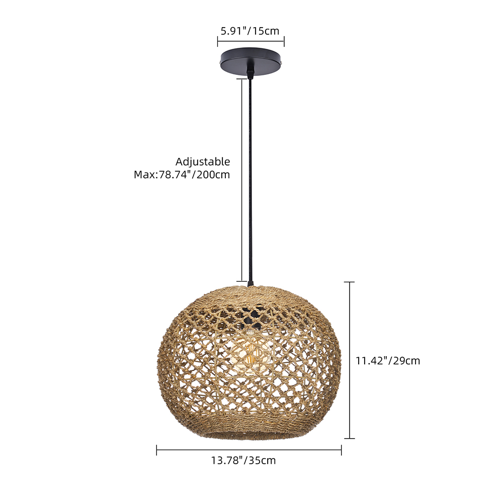 Natural Retro Seagrass Finish Chandelier Wicker Pendant Lighting for Dining Table
