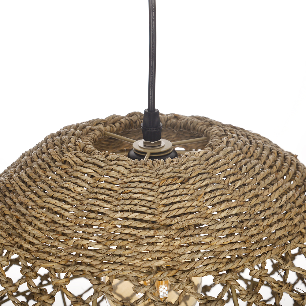 Natural Retro Seagrass Finish Chandelier Wicker Pendant Lighting for Dining Table