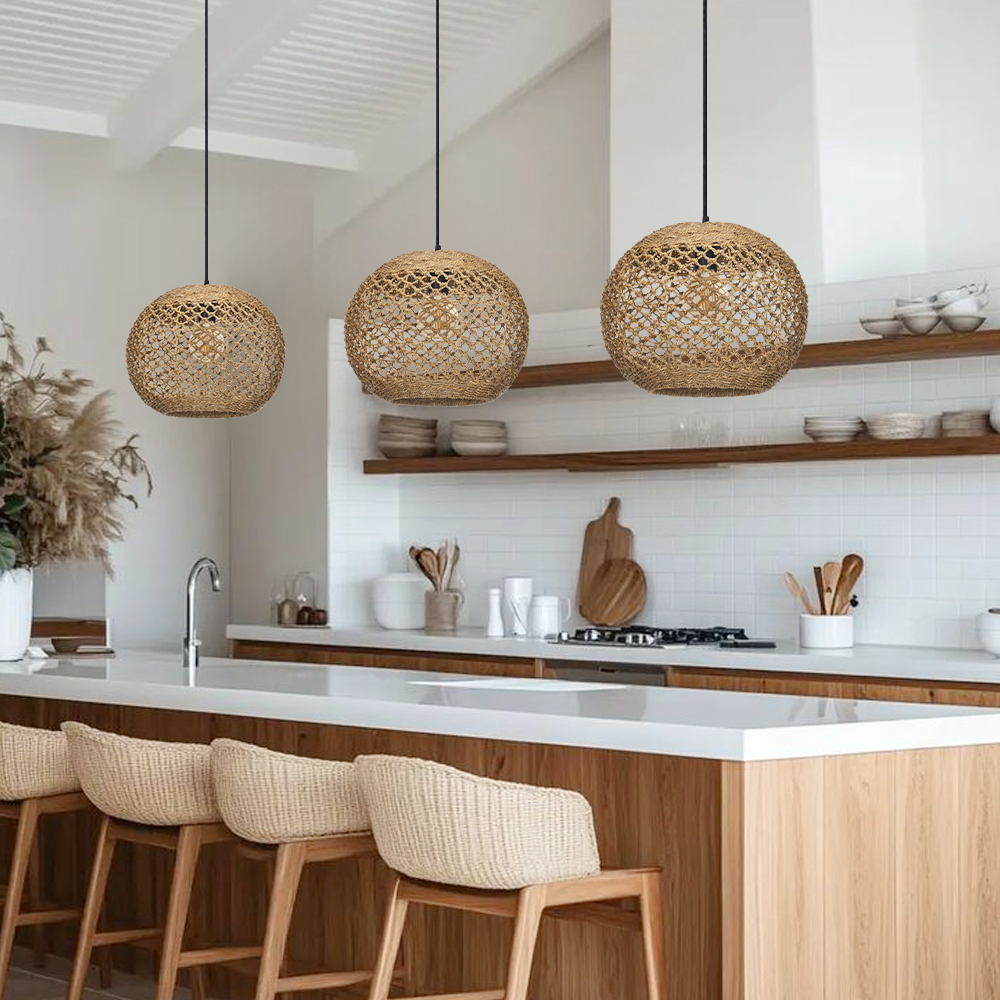 Natural Retro Seagrass Finish Chandelier Wicker Pendant Lighting for Dining Table