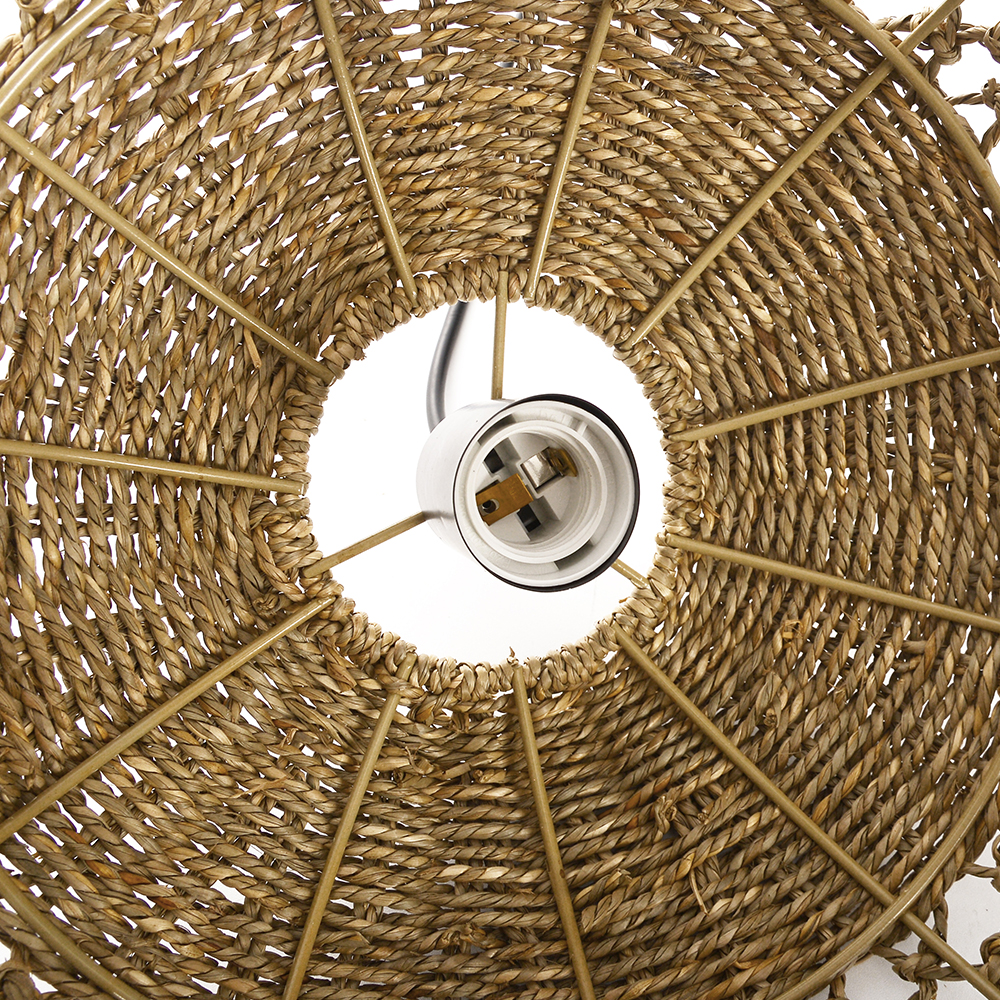 Natural Retro Seagrass Finish Chandelier Wicker Pendant Lighting for Dining Table