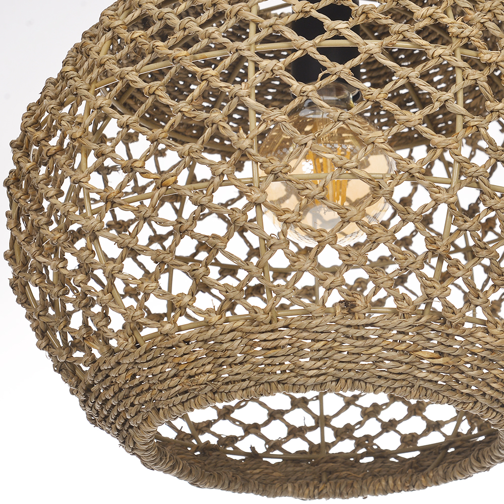 Natural Retro Seagrass Finish Chandelier Wicker Pendant Lighting for Dining Table