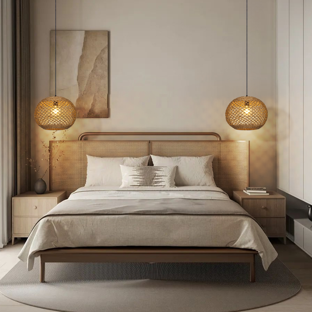 Natural Retro Seagrass Finish Chandelier Wicker Pendant Lighting for Dining Table