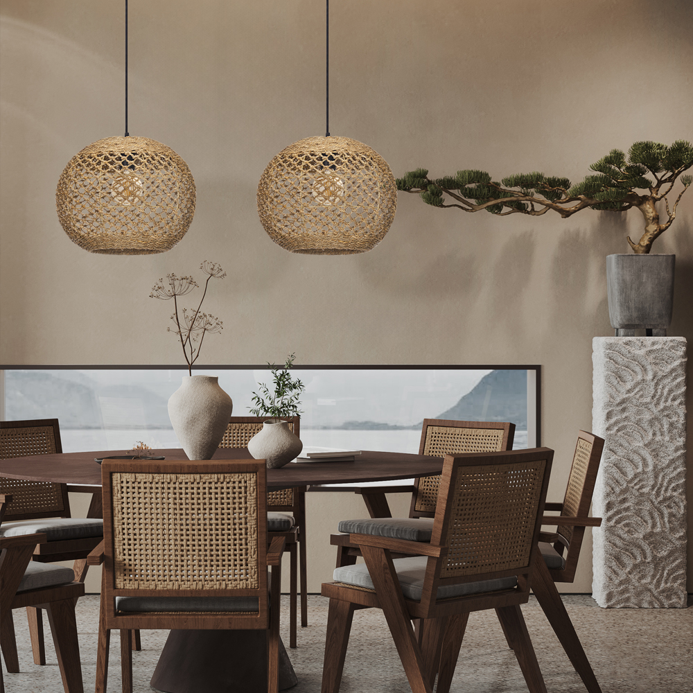 Natural Retro Seagrass Finish Chandelier Wicker Pendant Lighting for Dining Table
