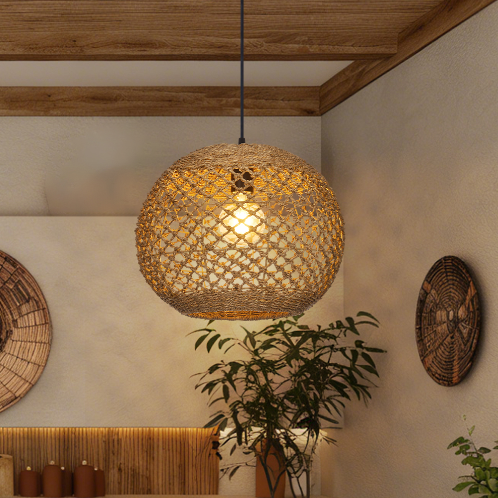 Natural Retro Seagrass Finish Chandelier Wicker Pendant Lighting for Dining Table