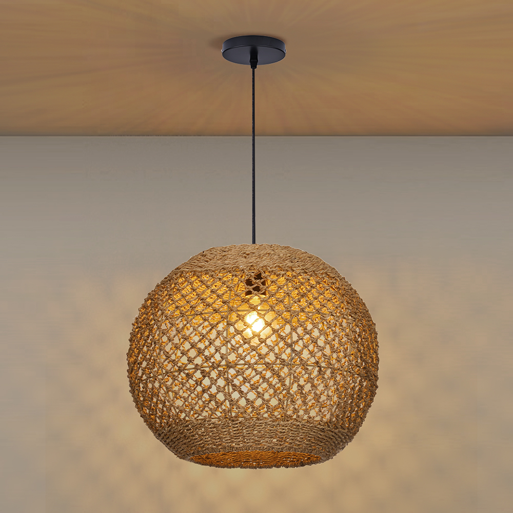 Natural Retro Seagrass Finish Chandelier Wicker Pendant Lighting for Dining Table