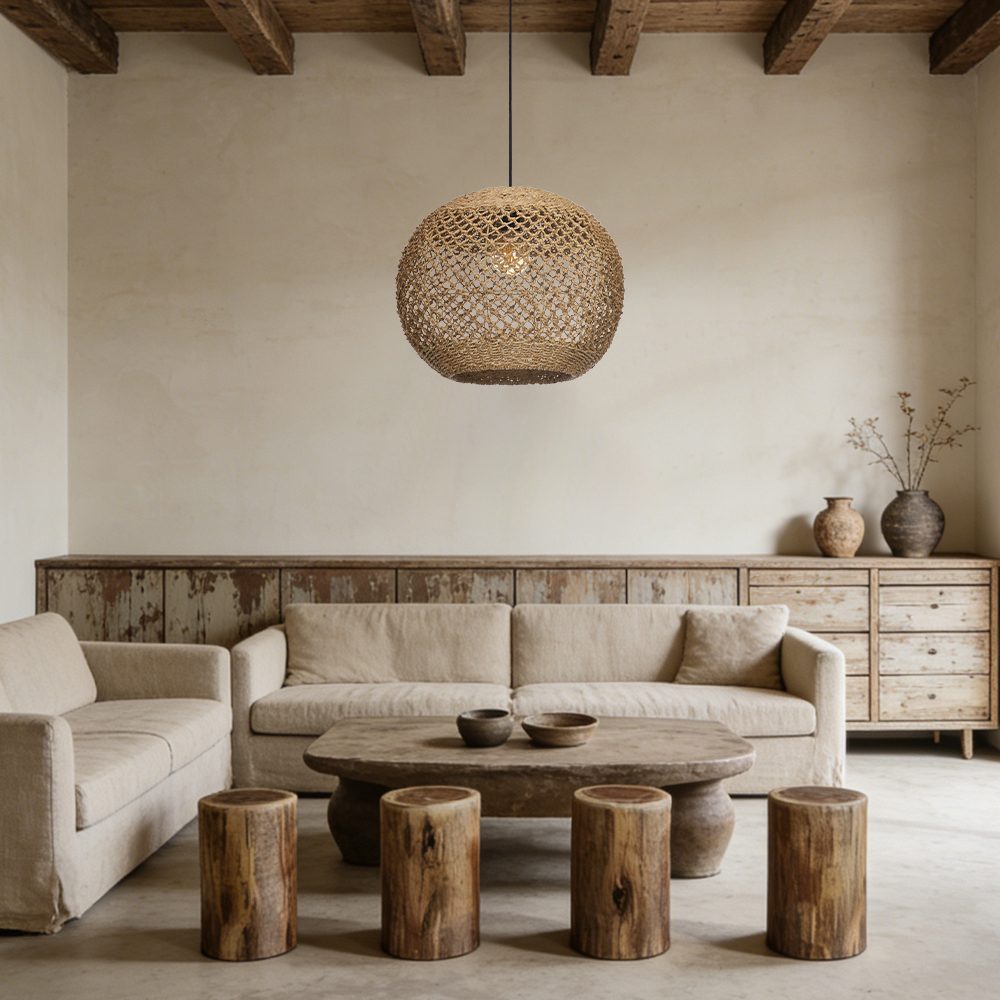 Natural Retro Seagrass Finish Chandelier Wicker Pendant Lighting for Dining Table