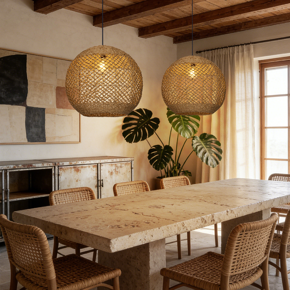 Natural Retro Seagrass Finish Chandelier Wicker Pendant Lighting for Dining Table