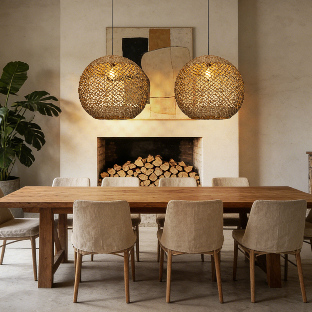Natural Retro Seagrass Finish Chandelier Wicker Pendant Lighting for Dining Table