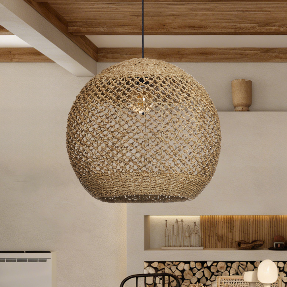 Wabi-sabi Style Living Room Rattan Chandelier Homestay Duplex Staircase Decor Hanging Lamp