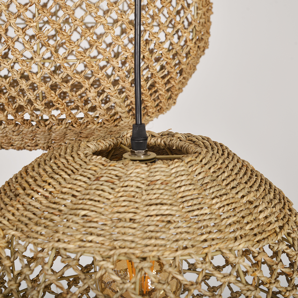 Rustic Seagrass Pendant Light Set with 5 lights Wabi-sabi Pendant Lamp for Farmhouse