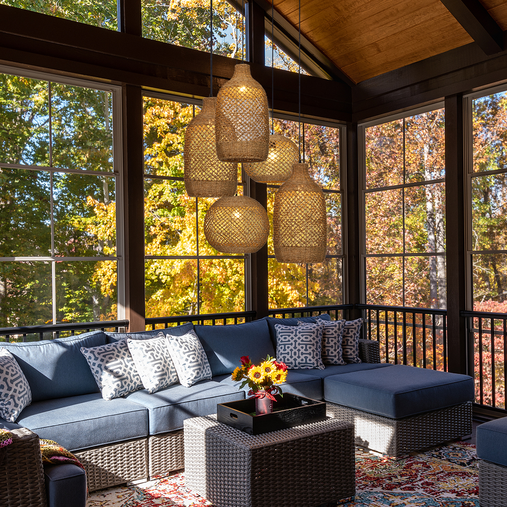 Rustic Seagrass Pendant Light Set with 5 lights Wabi-sabi Pendant Lamp for Farmhouse