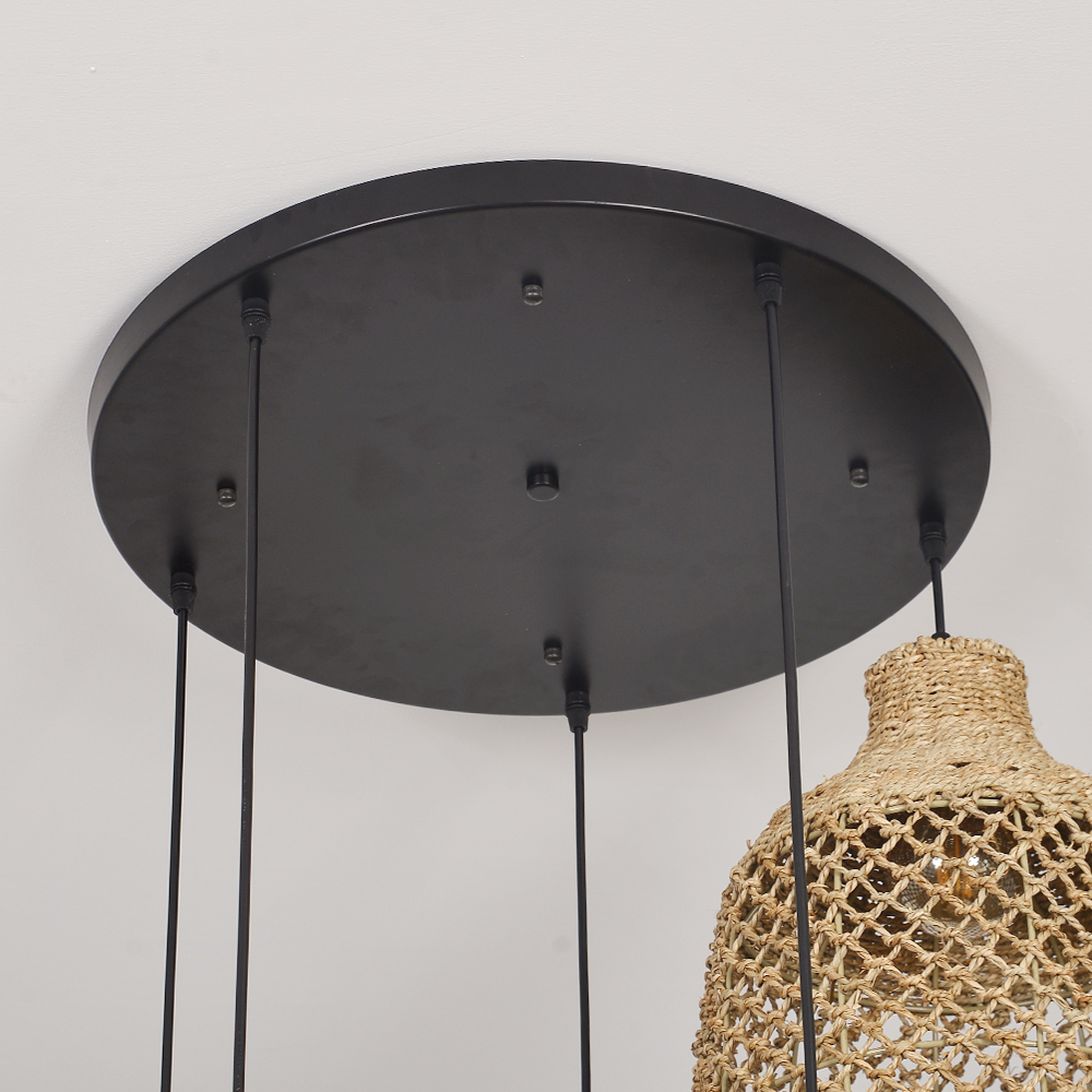 Rustic Seagrass Pendant Light Set with 5 lights Wabi-sabi Pendant Lamp for Farmhouse