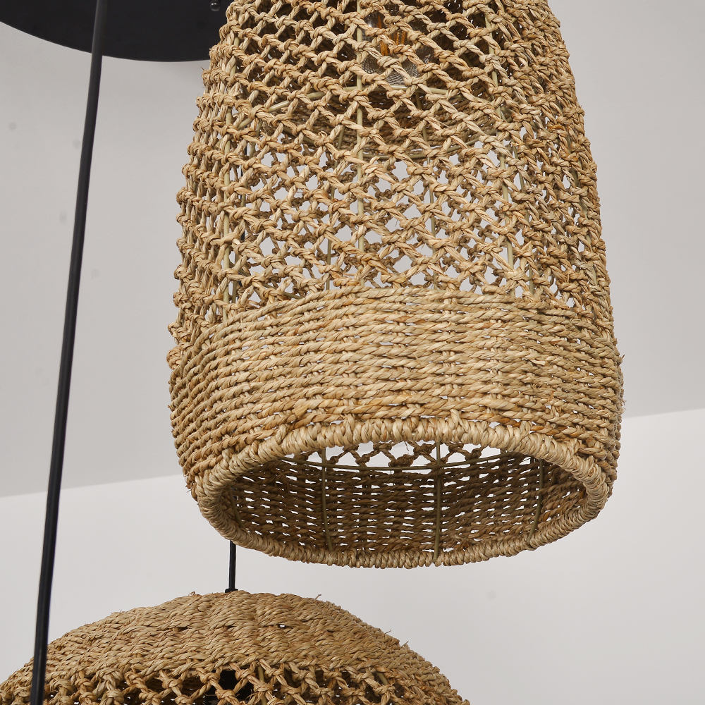 Rustic Seagrass Pendant Light Set with 5 lights Wabi-sabi Pendant Lamp for Farmhouse