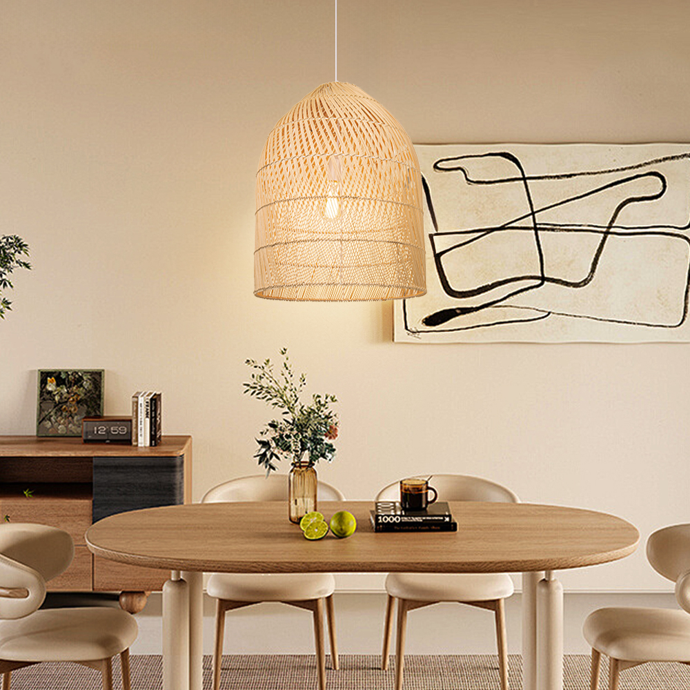 Unique Textured Ceiling Light Dining Room Decor Weave Black Rattan Lamp