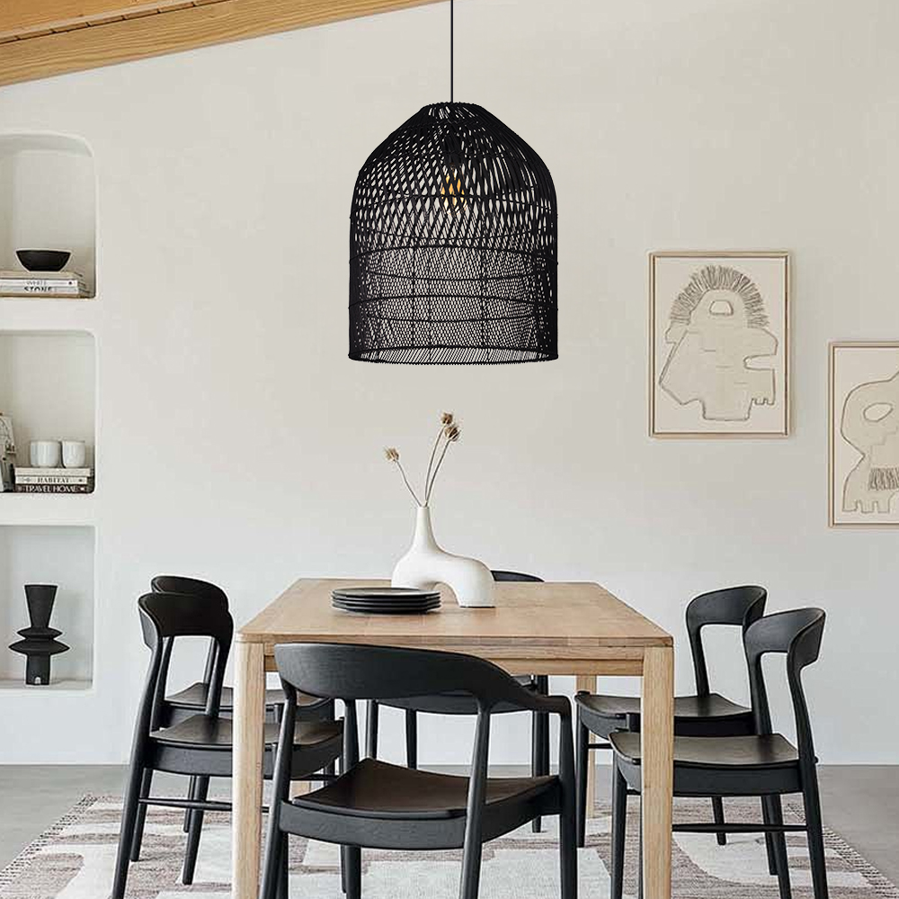 Unique Textured Ceiling Light Dining Room Decor Weave Black Rattan Lamp