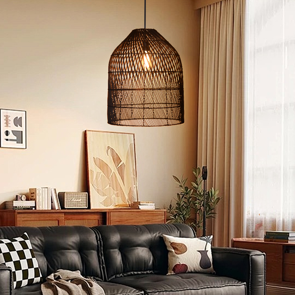 Unique Textured Ceiling Light Dining Room Decor Weave Black Rattan Lamp