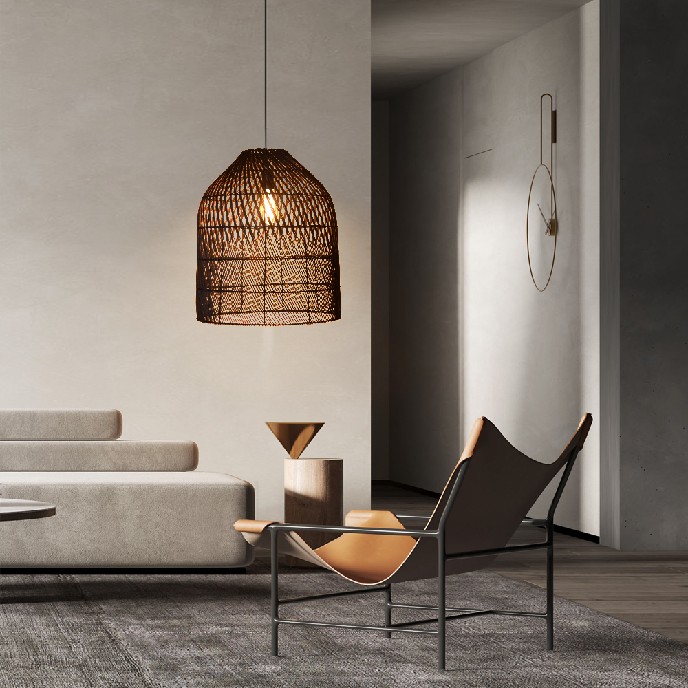 Unique Textured Ceiling Light Dining Room Decor Weave Black Rattan Lamp