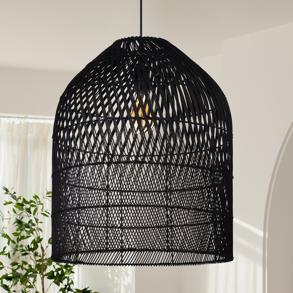 Unique Textured Ceiling Light Dining Room Decor Weave Black Rattan Lamp