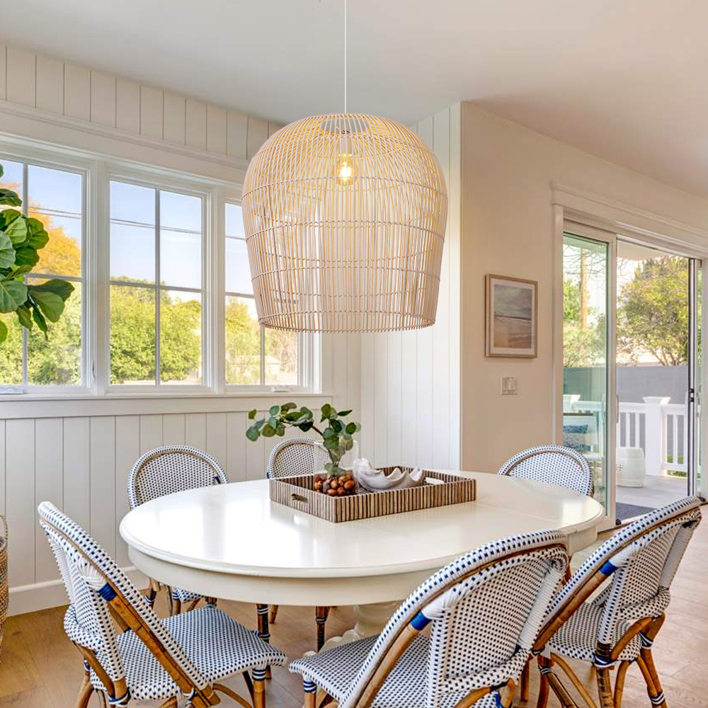 Modern Handwoven Bell-Shaped Rattan Pendant Light Suitable for Indoor Areas