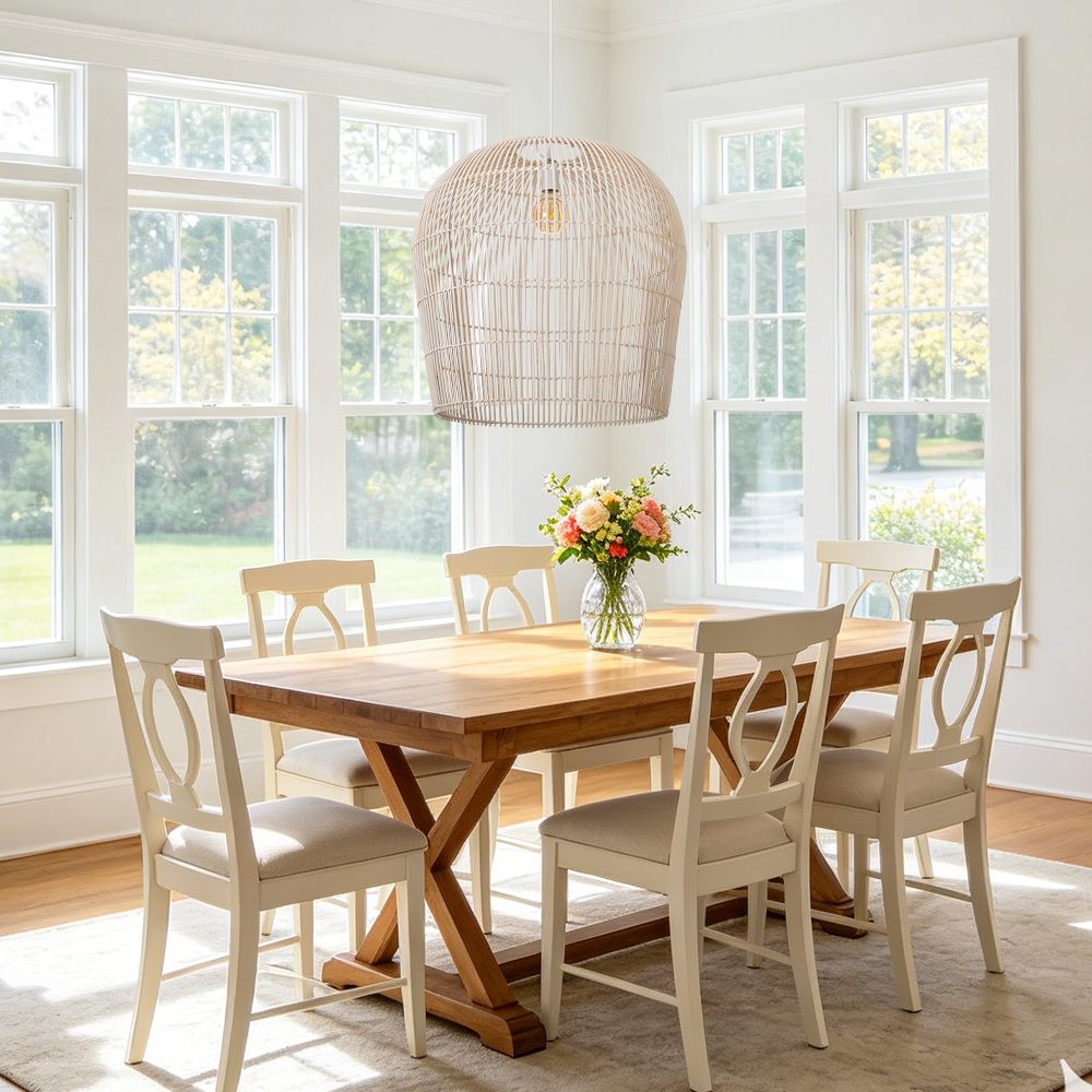 Modern Handwoven Bell-Shaped Rattan Pendant Light Suitable for Indoor Areas