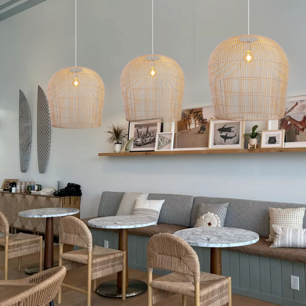 Modern Handwoven Bell-Shaped Rattan Pendant Light Suitable for Indoor Areas