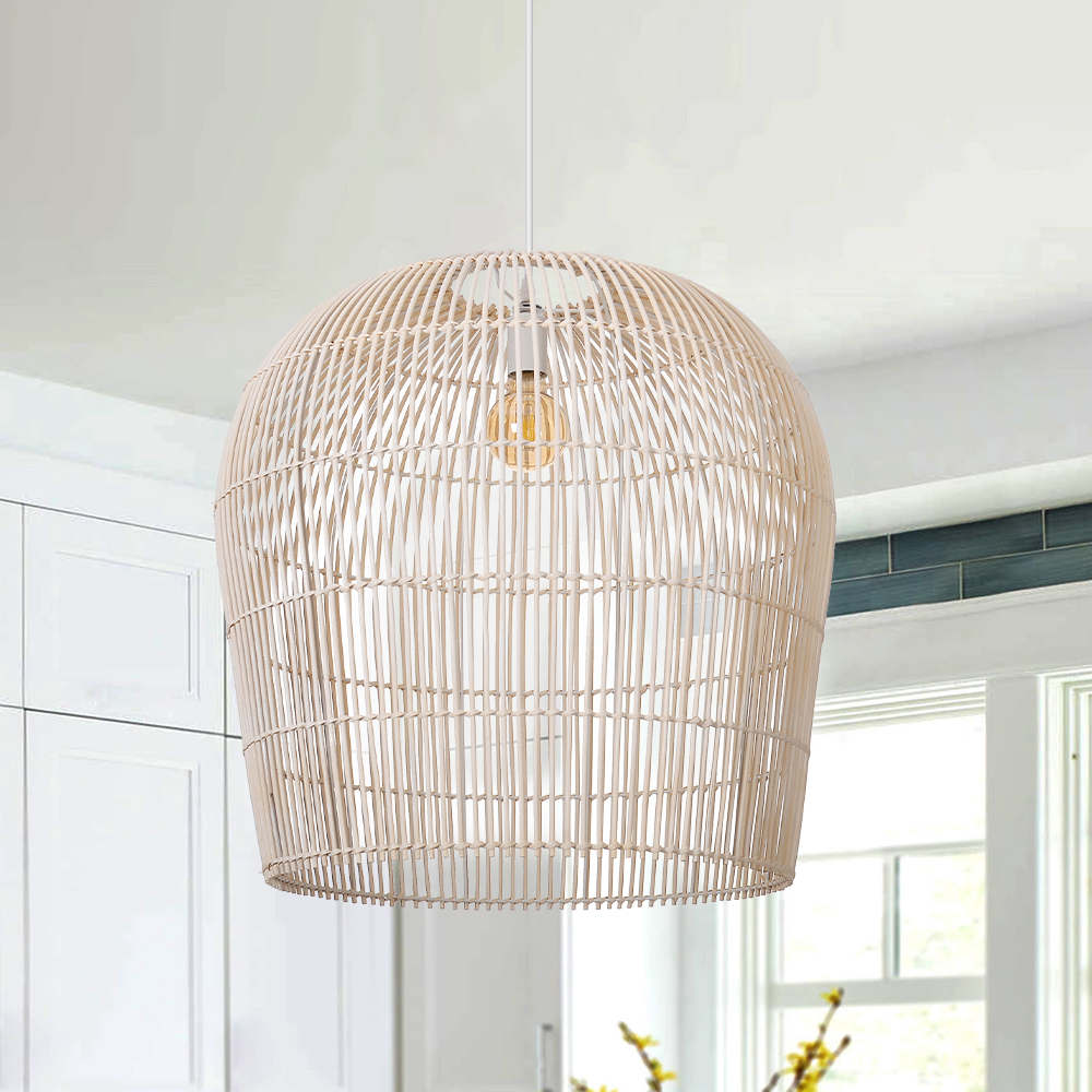 Modern Handwoven Bell-Shaped Rattan Pendant Light Suitable for Indoor Areas