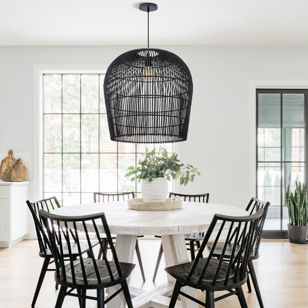 Modern Handwoven Bell-Shaped Rattan Pendant Light Suitable for Indoor Areas