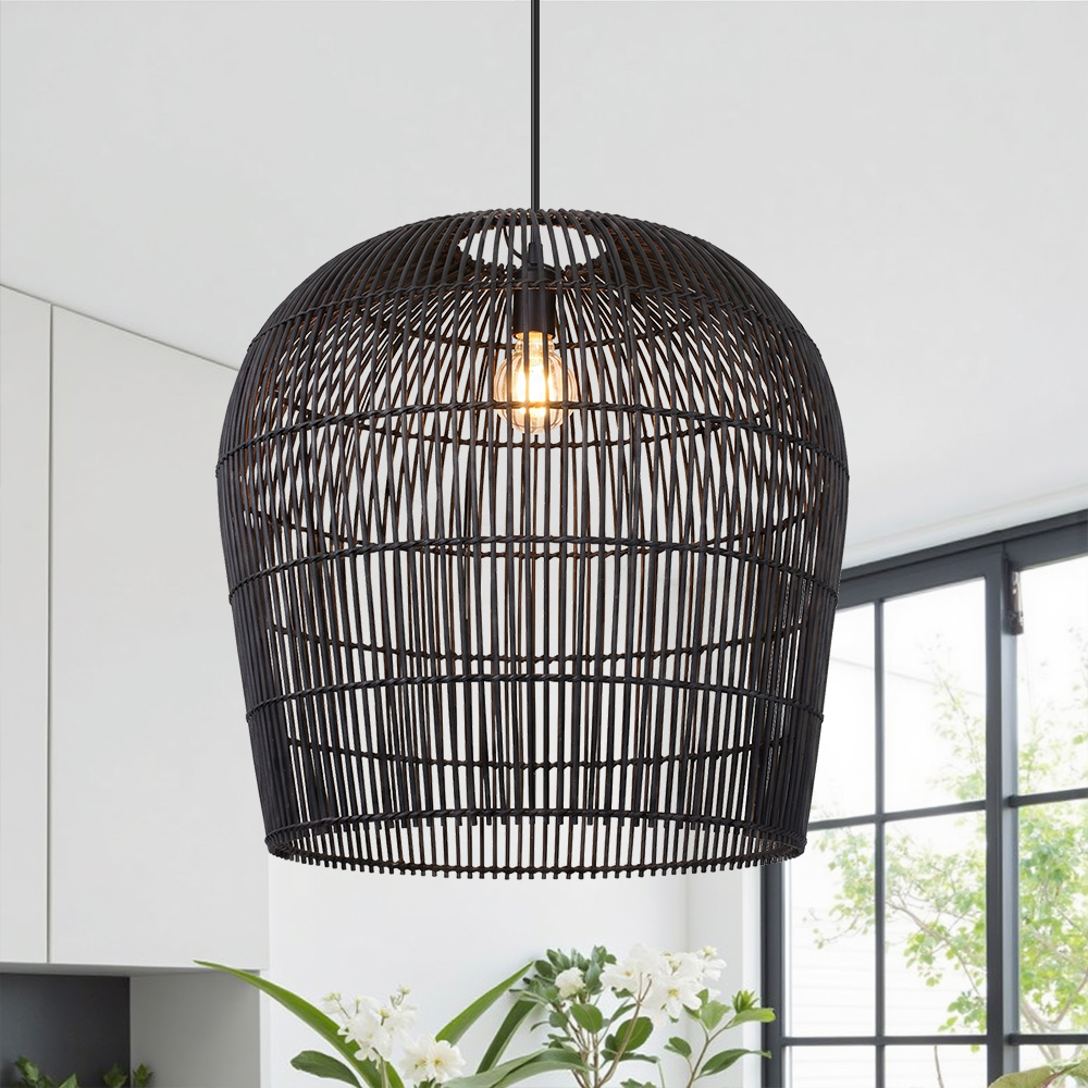 Modern Handwoven Bell-Shaped Rattan Pendant Light Suitable for Indoor Areas