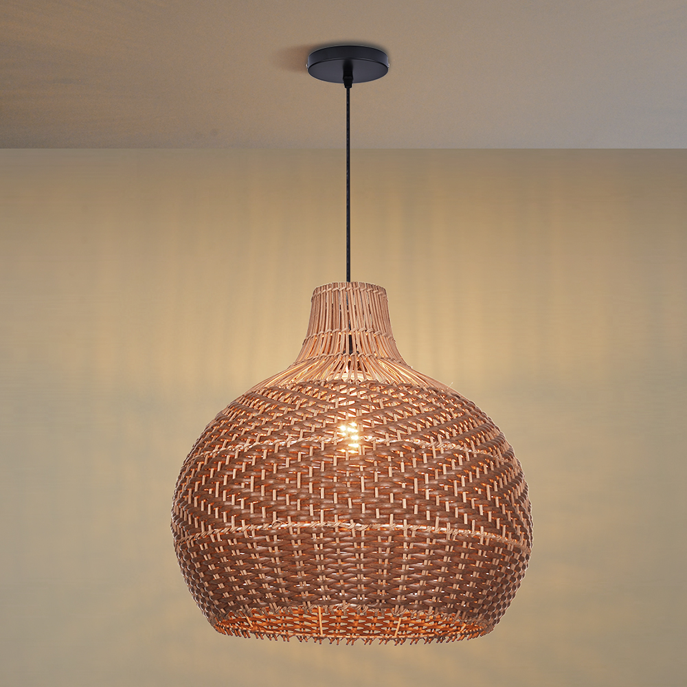 Modern Farmhouse Handwoven Brown-coffee Rattan Pendant Light for Dining Room Kitchen