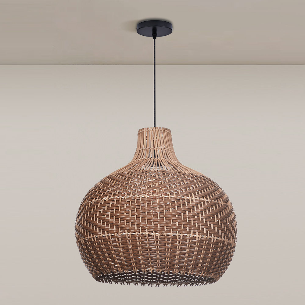 Modern Farmhouse Handwoven Brown-coffee Rattan Pendant Light for Dining Room Kitchen