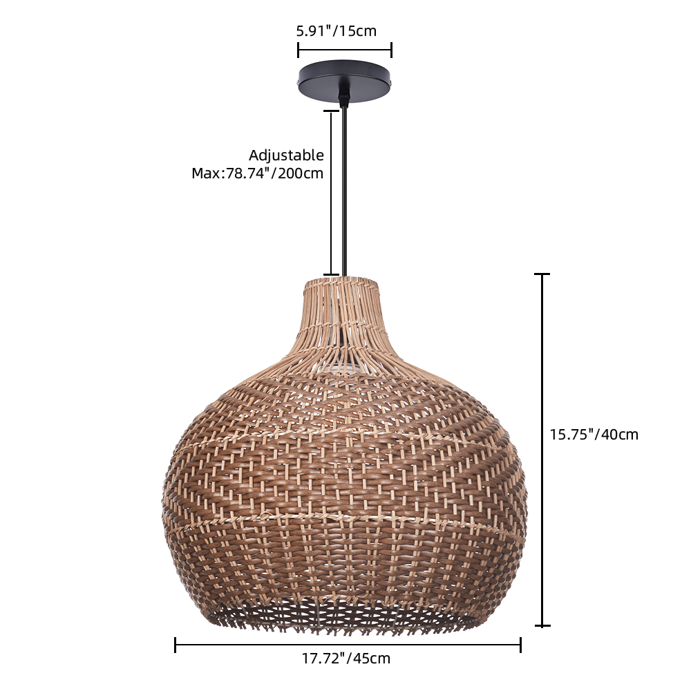 Modern Farmhouse Handwoven Brown-coffee Rattan Pendant Light for Dining Room Kitchen