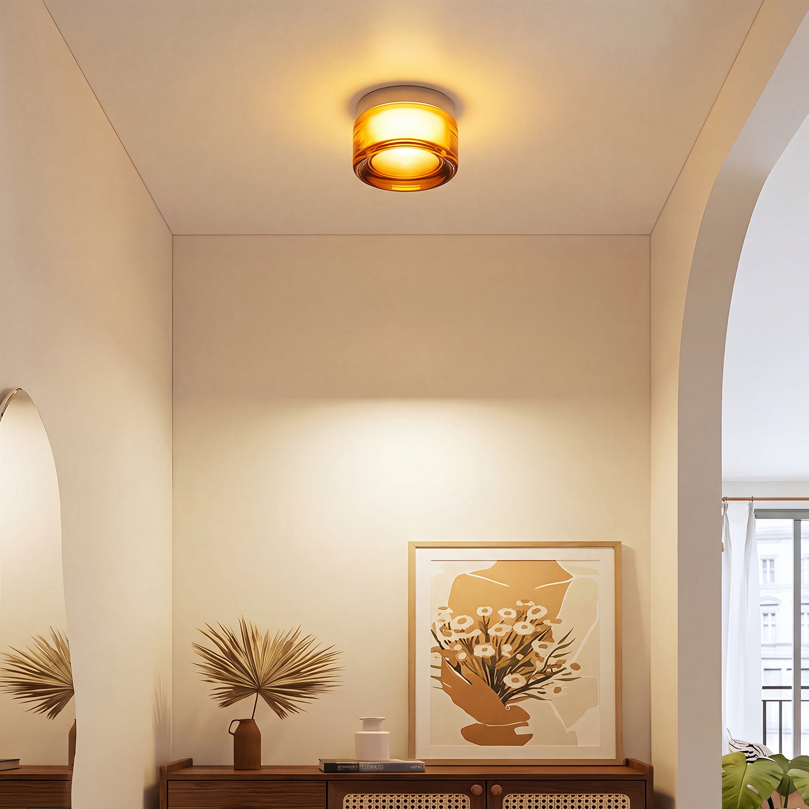 Round Glass Wall Lamp French-style Hallway Ceiling Light