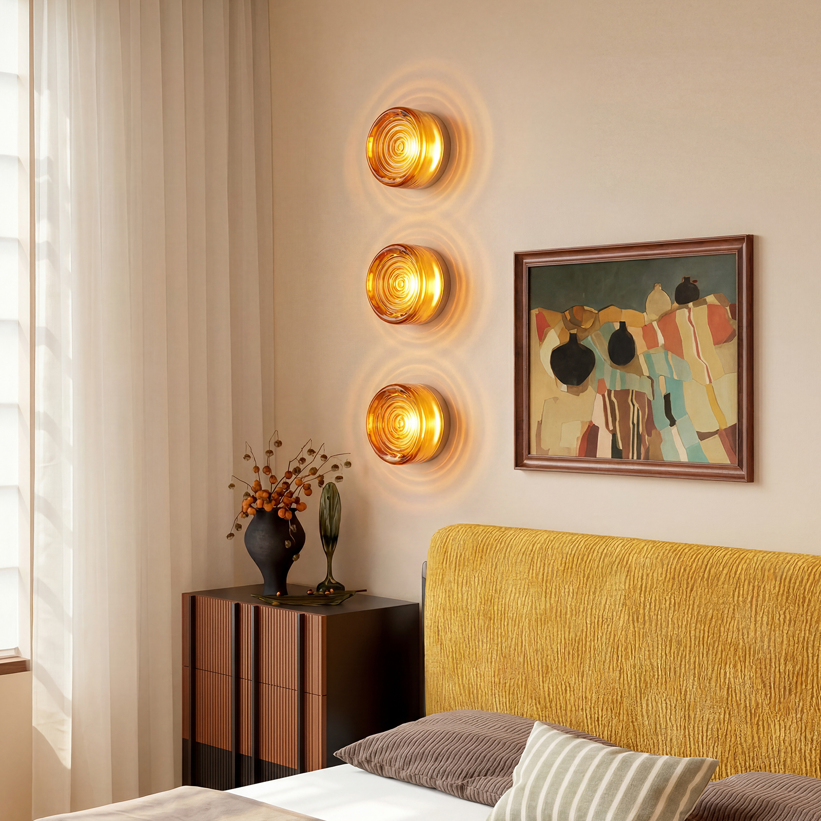 Round Glass Wall Lamp French-style Hallway Ceiling Light
