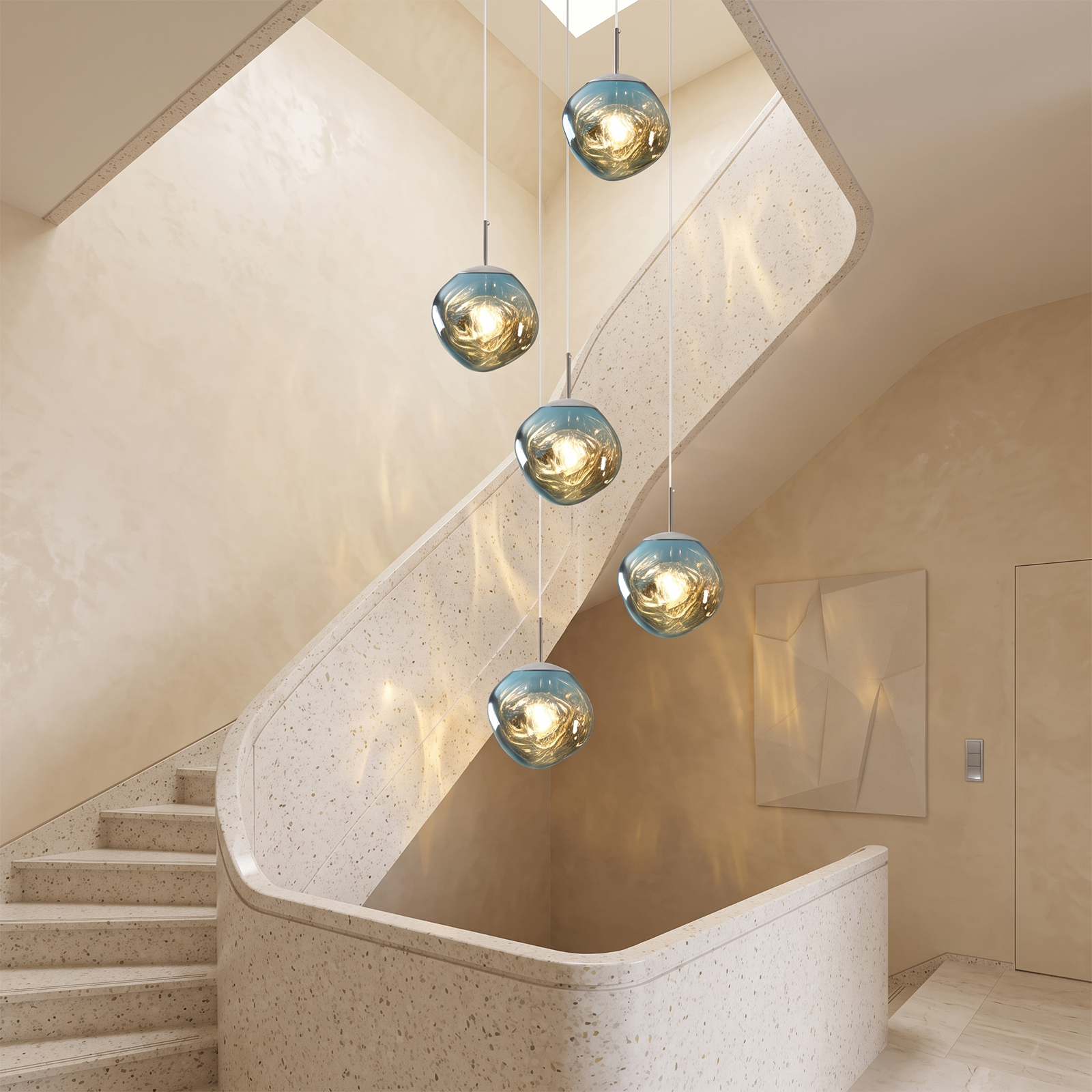Modern Stairwell Cluster Chandeliers Minimalist Living Dining Room Round Small Pendant Light